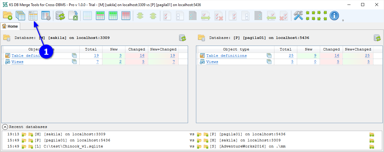for Cross-DBMS, click query result diff