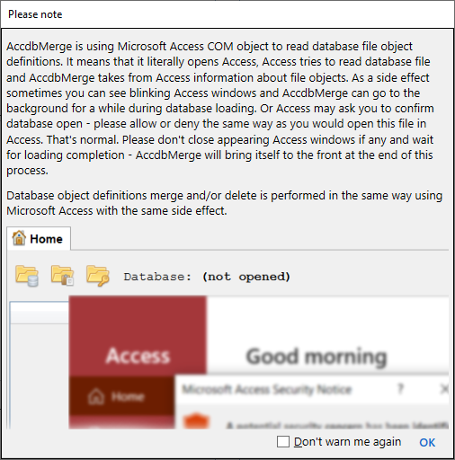for MS Access, warn access blink dialog