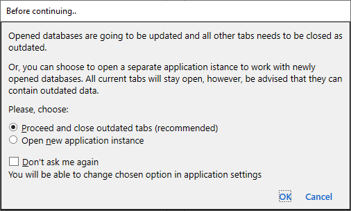 for Oracle, project reload dialog