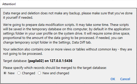 for PostgreSQL, batch data merge warning