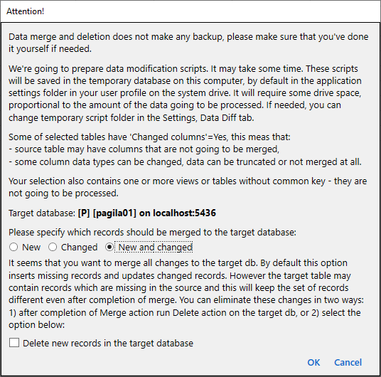 for Oracle, batch data merge warning